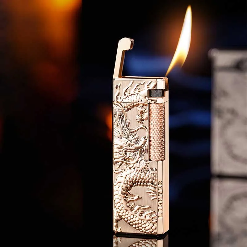 Classic elegance dragon lighter butane gas grinding wheel metal oblique fire cigarette lighter
