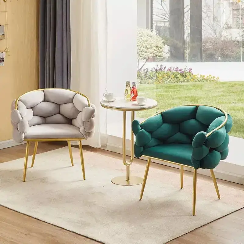 Luxury Soft Velvet Upholstered Seat Coffee Dining Arm Chair Nordic Dinning Room Kitchen Hotel Cafe Restaurant Home Furniture