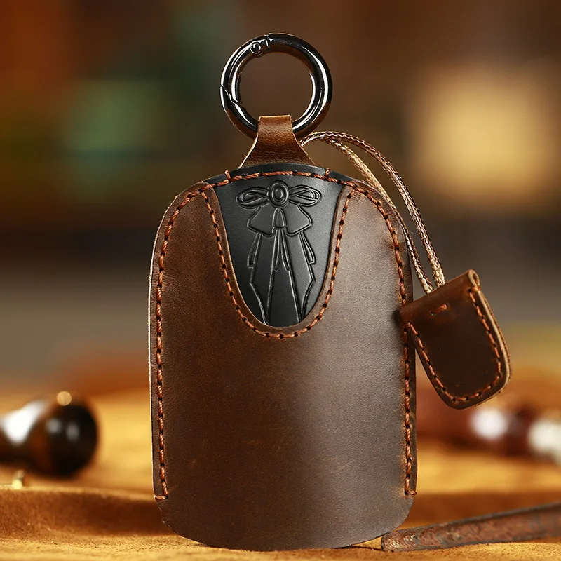 Decades Focusing Luxury Genuine Kraft First Layer Handmade Leather Car Keychain for Car Key Case Custom