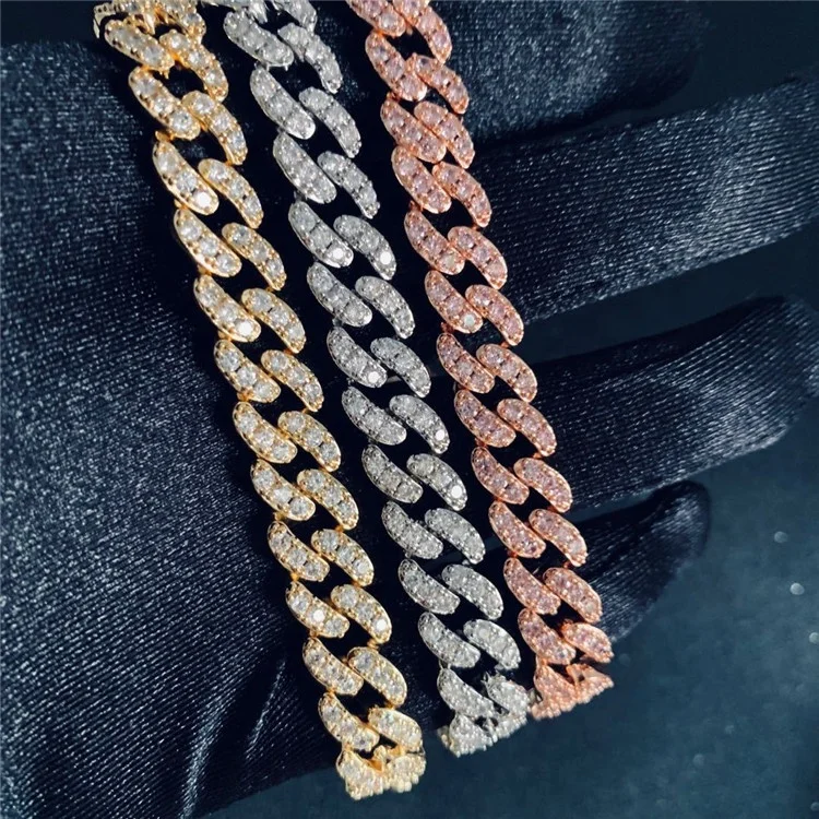 Fashion bling jewelry cz cubic zirconia pink diamond women cuban link chain necklace