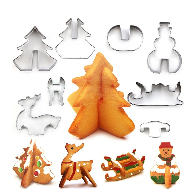 Hight Quality 8 Pcs 3d Pastry Biscuit Metal Mold Set Christmas Fruit Vegetable Cookie Cake Cutters