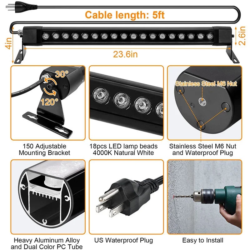 Наружные светодиодные настенные шайбы освещение RGB 18 Вт 24 36 водонепроницаемые светильники