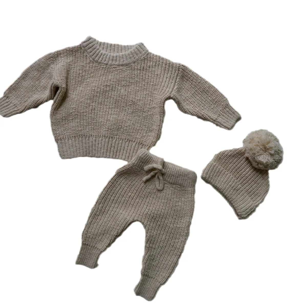 Autumn and winter 4-piece set Cotton Romper Sweater Beanie Baby Knit Clothing Set