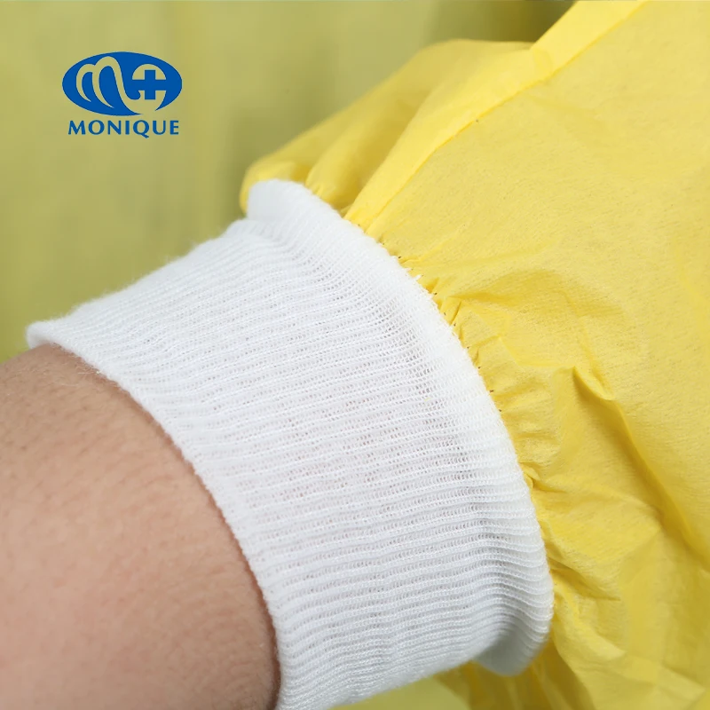 Waterproof Surgery With Knitted Cuff Isolation Ppe En14126 Non Woven Yellow Aami Level 3 Medical Disposable Surgical Gown