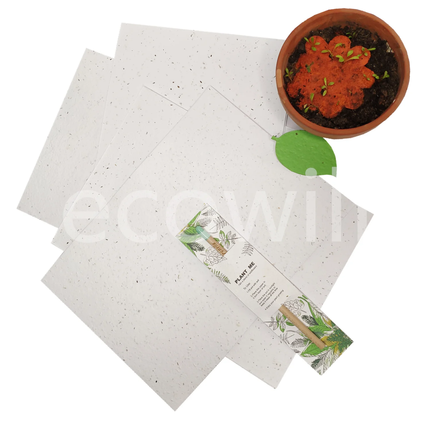 
White A4 200gsm 250gsm Handmade Plantable Seed Paper with Botanical Herb Vegetable Flower Seeds 