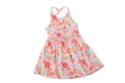 One piece custom 230g fabric back cross skirt girls spring summer twirl dress printing dress flare sleeve T-shirt girls dress