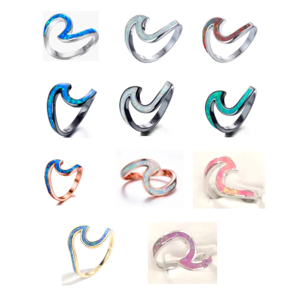 New Arrival Top sale Rose Gold Wave Fire Opal Rings with various opal colors to choose for ladys and Christmas gift
