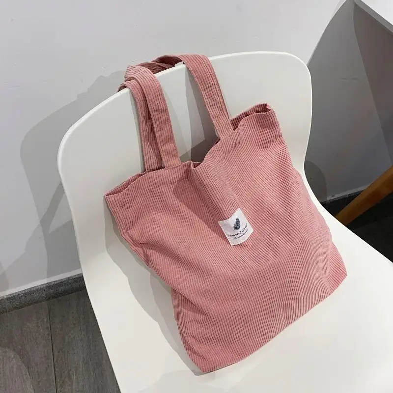 Wholesale large custom corduroy material plain grocery bag tote bags with pockets