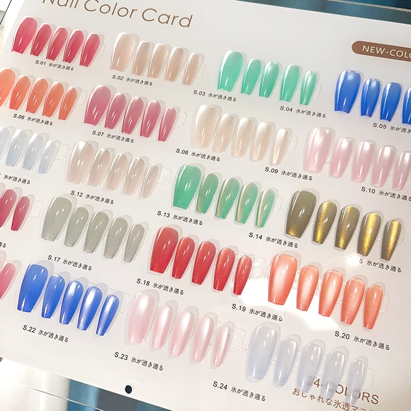 30 PCS Multi Colors Glossy Fashion Coffin Nail Tips Full Cover Cat Eye Press on Nails