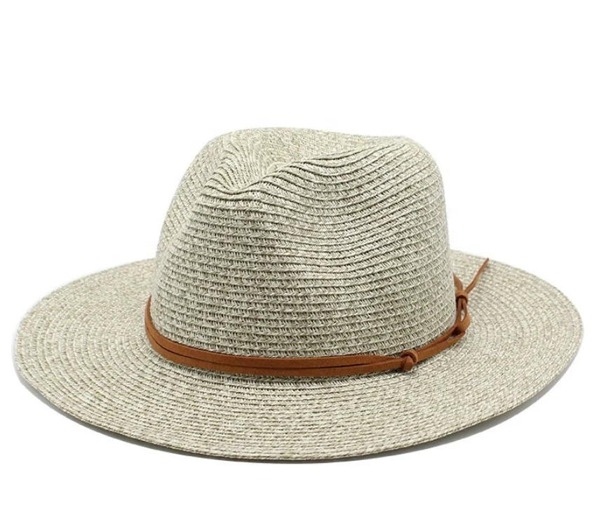 Adult Mixed Color Paper Straw Panama Hat with Faux Suede Band Decoration