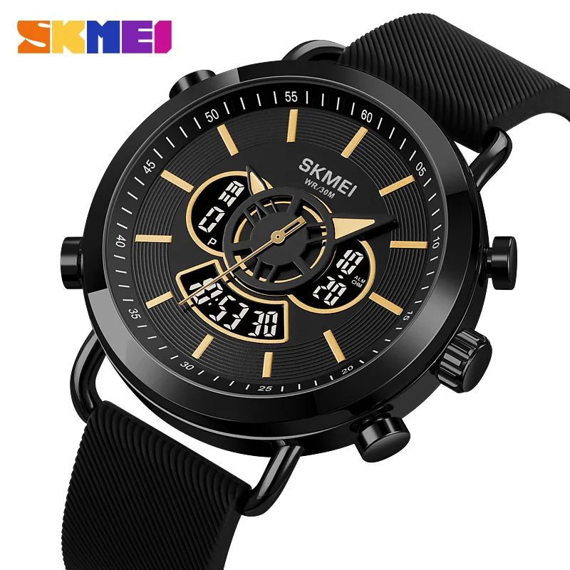 SKMEI 1860 new style black male quartz watch low cost Mesh Strap double display chronometer business sports wristwatch