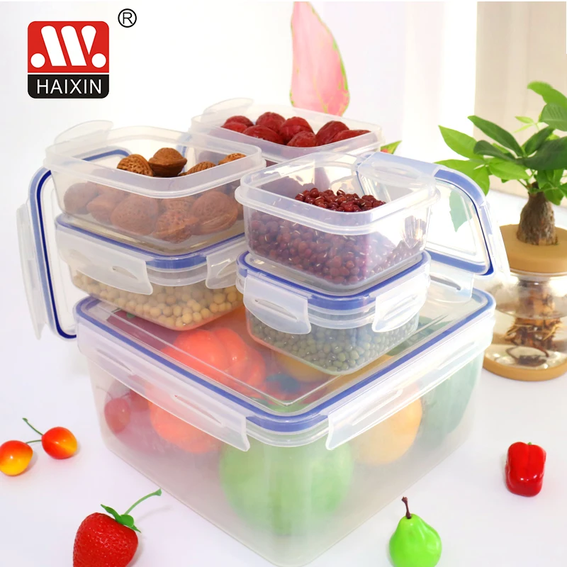 Haixing Plastic clear food containers with four sides locked lid 0.3L/0.45L/5L Lunch Box fridge Organizer Box 7PCS