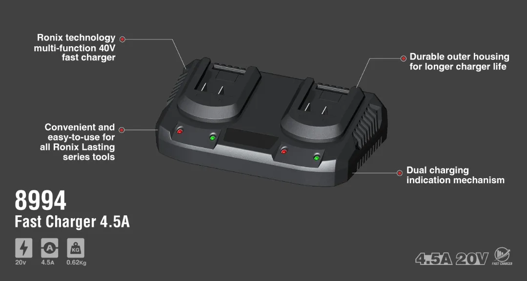 Ronix модель 8992 Замена 20V 4.5A литиевая батарея электроинструменты быстрое зарядное