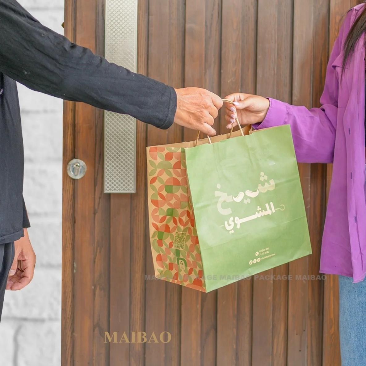 Custom Printed With Your Own Logo Delivery For Food Shopping Packaging Take Out Restaurant Shawarma Takeout Takeaway Paper Bags