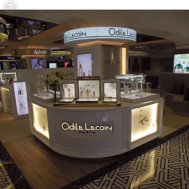 Factory Directly Sale Cosmetic Shopping Mall Kiosk Make Up Display Stand Personal Skincare Display Counter Makeup Mall Kiosk