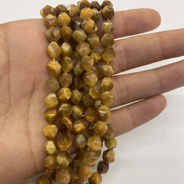 Tiger Eye Natural Semi-precious Stones  8 mm  Golden Dyed Faceted Polygonal Cut Beads For Jewelry Making