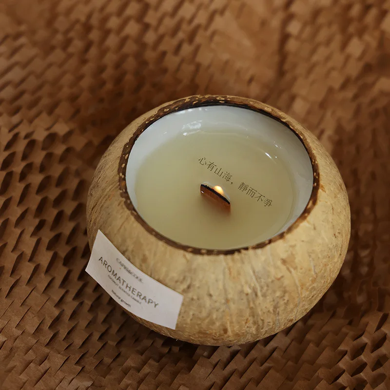 Natural Handmade Coconut Bowls Shell Candles Coconut Scented Candles Decor Wood Wick