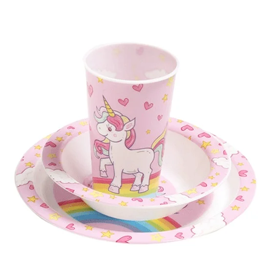 Reusable eco friendly wheat straw fiber plastic cutlery cup bowl plate picnic dinnerware tableware set for kids and adults