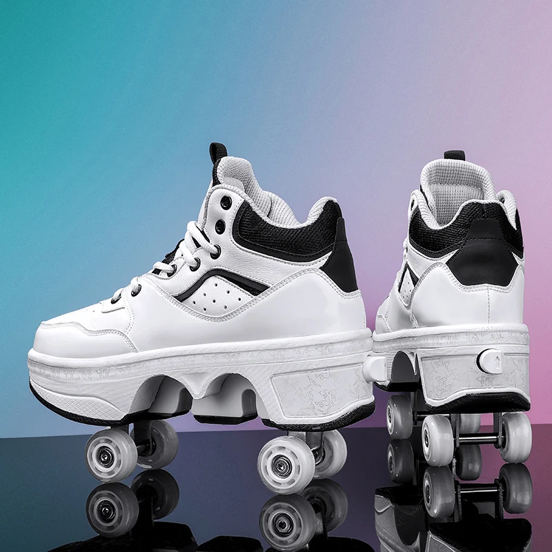 Wholesale Kids Kick Wheel Shoes 4 Wheels Adult Children Kick Roller Skate Shoes Synthetic Upper Material Summer Winter Sports