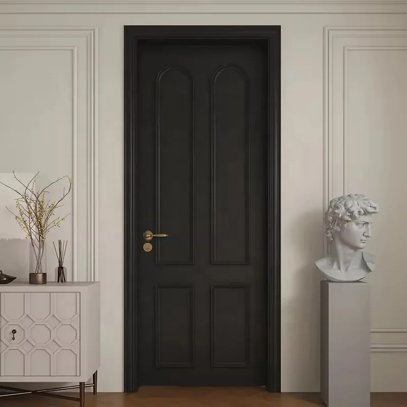 Family Apartment Arched puertas Interior front door Bedroom or entrance door solid wood Matte black paint garden Door