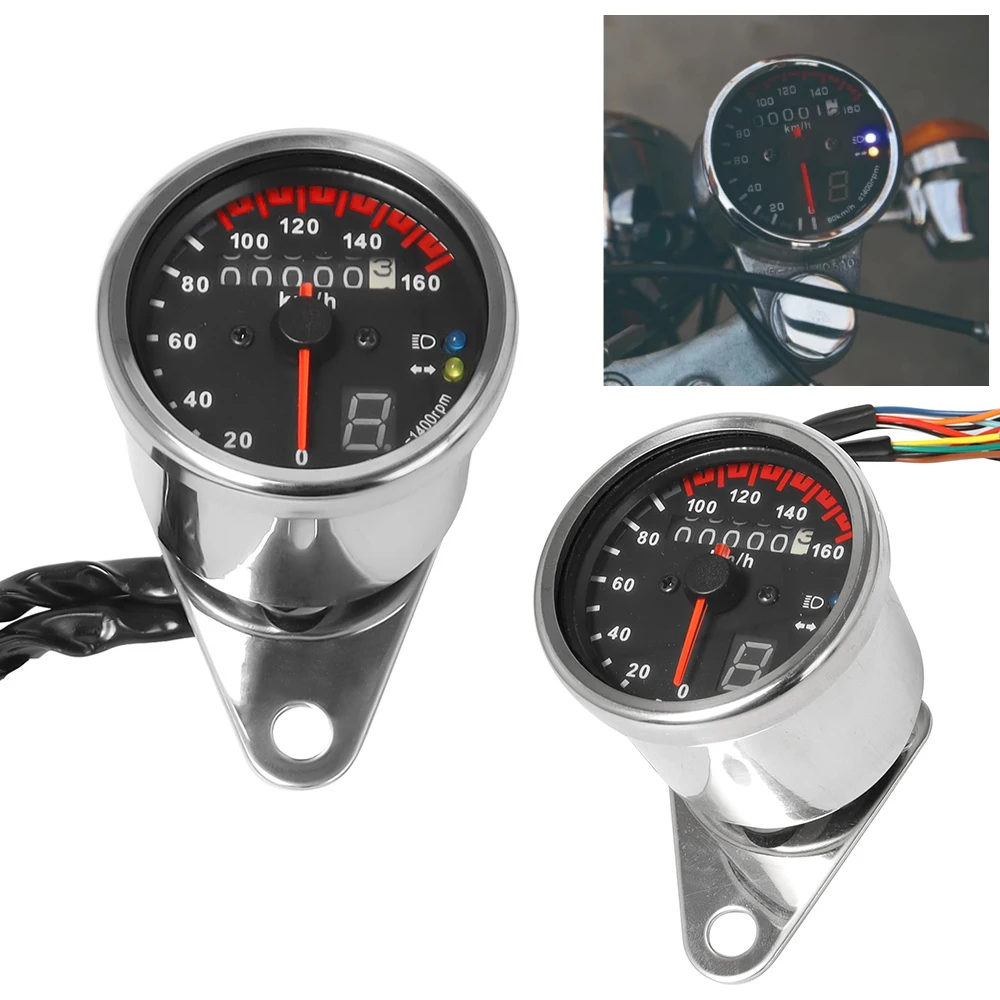 Free Shipping Universal Motorcycle Cafe Racer Speedometer odometer Gauge 0-160 km/u Instrument with LED Indicator
