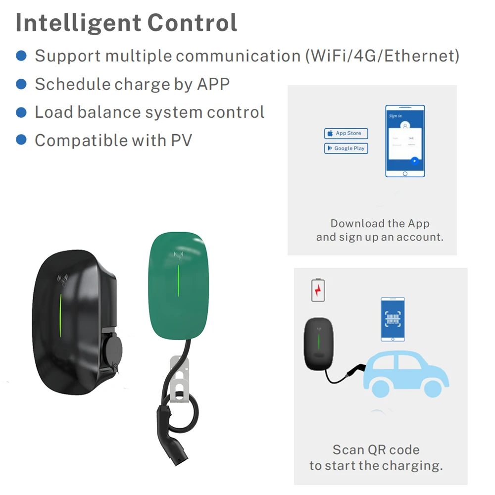 shenzhen ev charger Wholesale High quality 7.4Kw Mode 3 Wallbox 1 Phase 32A  Solar Charging Station EV For Electric Vehicles Car