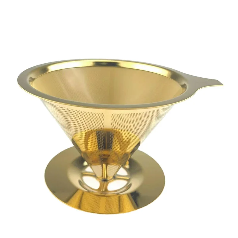 Paperless Cone Coffee Strainer Stainless Steel Coffee Filters Dripper With Removable Cup Stand