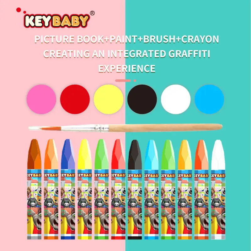 KEYBABY Custom New Design Early Educational Drawing Coloring Book Printing With 12pcs Crayon For Kids