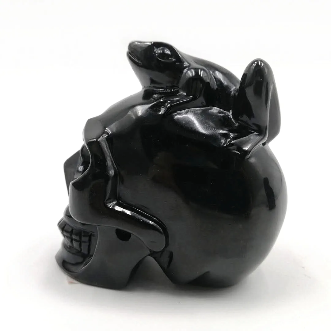 Wholesale high quality obsidian human head skulls with fog pentadactyla natural crystal carving for feng shui