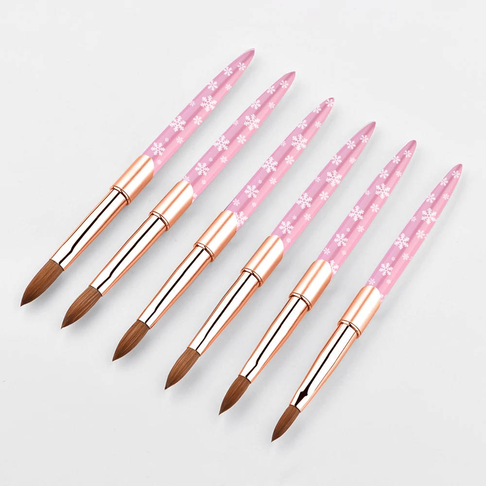 2022 Персонализированная кисть для акриловых ногтей Kolinsky, розовая металлическая Кисть для ногтей со снежинкой, кисть для акриловых ногтей Kolinsky, размер от 12 до 18