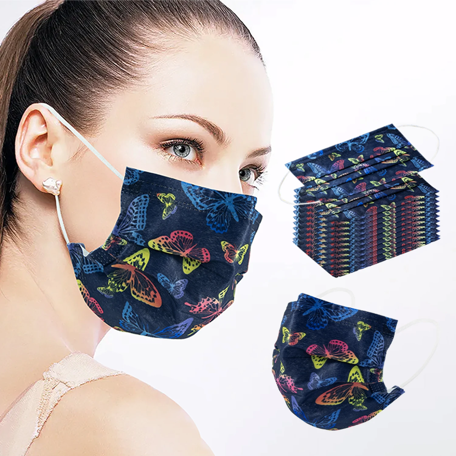 Disposable Face Mask Adult Custom Design 3 Layer Non Woven Personal Protection Color Butterfly Mask