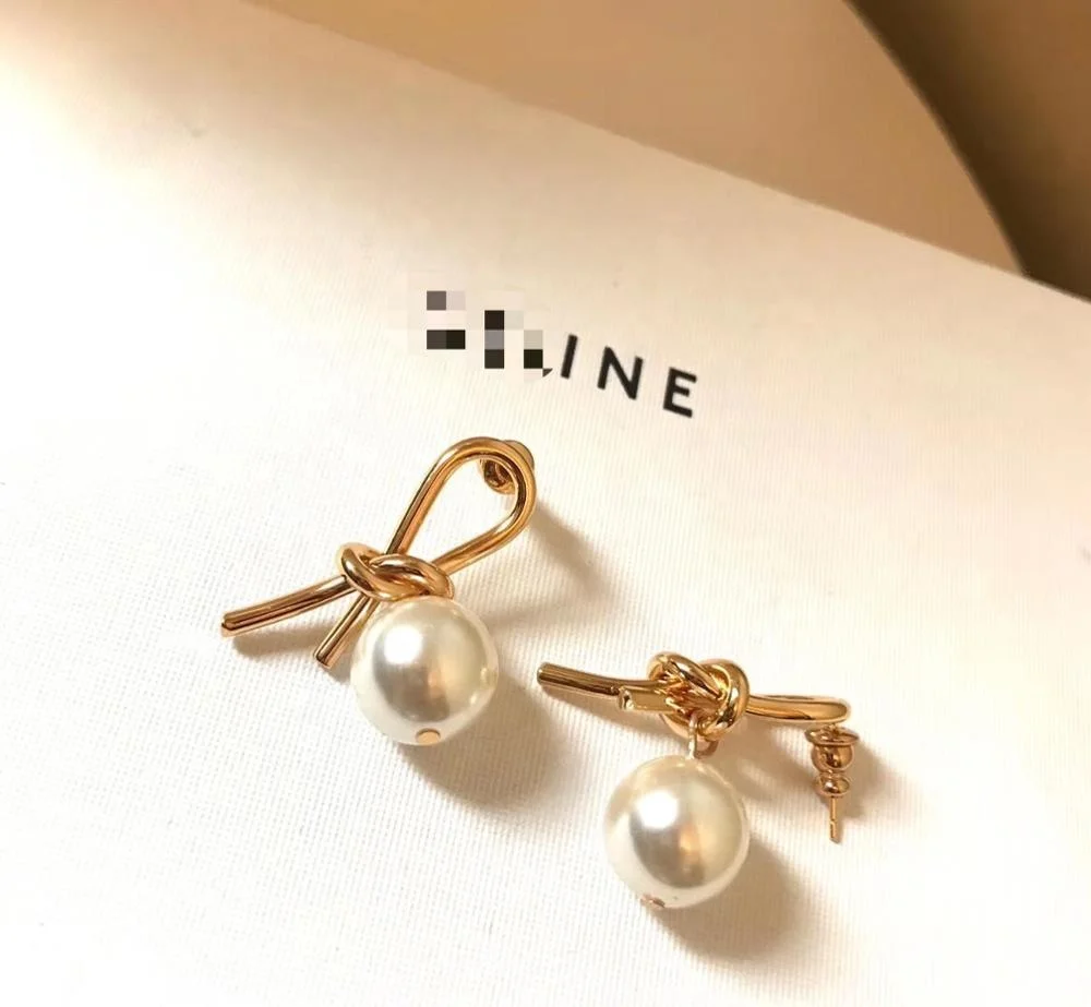 Логотип, оптовая продажа, лидер продаж, дизайнерские женские ювелирные изделия, висячие серьги с жемчугом и бантом