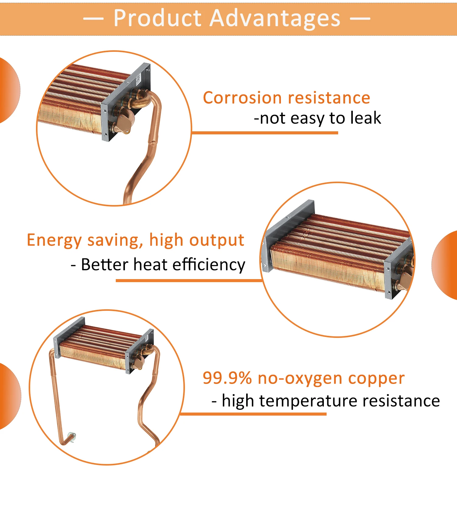 OEM Gas Water Heater Spare Parts Air Cooling Oxygen-Free Copper 16L 1.66kg Gas Water Heater Heat Exchanger