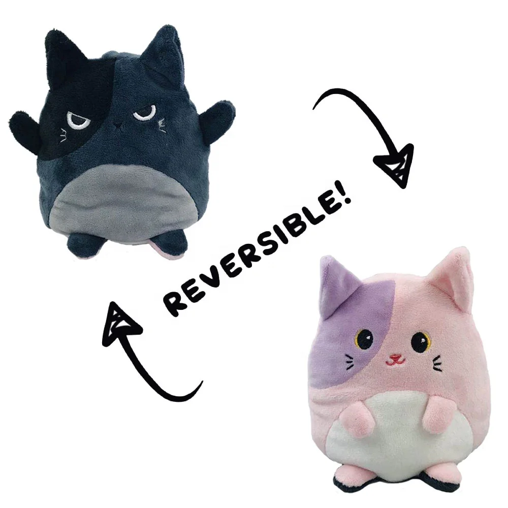 New arrival cute reversible cat plush toy animal baby doll soft kitten stuffed cat toys