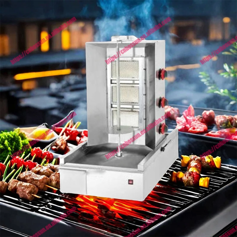 Gas fired shawarma machine 3 burner shawarma chicken rotisserie with door