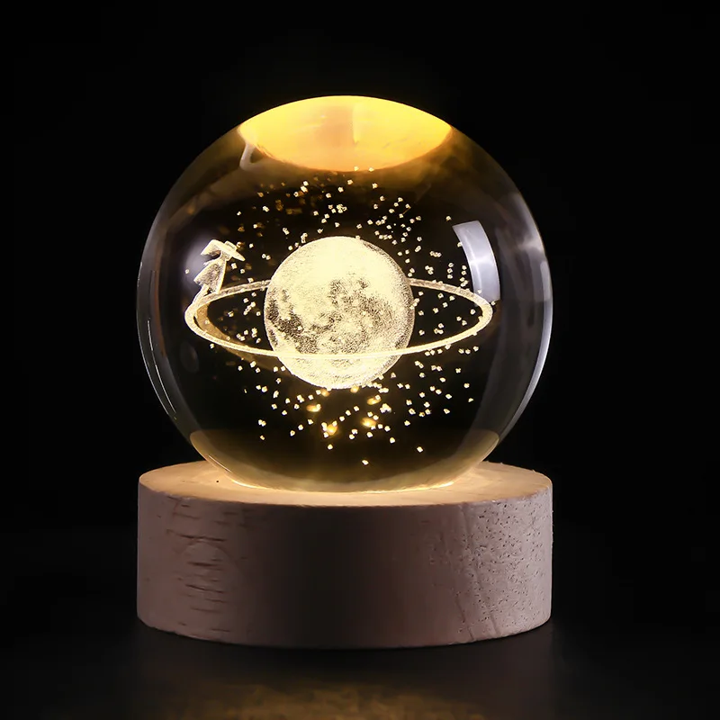 Astronaut Starry Sky Crystal Ball Night Light 3D Inner Carving Luminous Base Creative Ornament Glass Ball For Children Gift