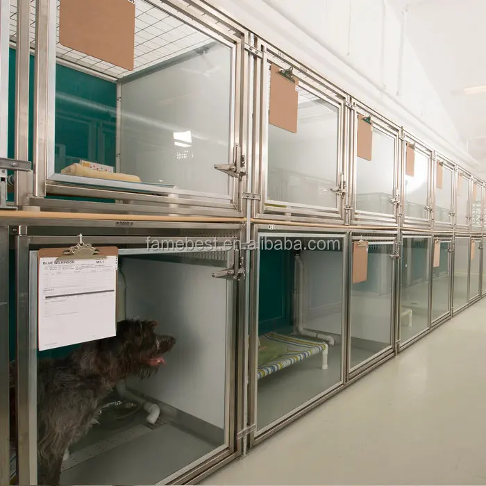 large Tempered Glass Dog Kennel Runs with HDPE or stainless steel Panel