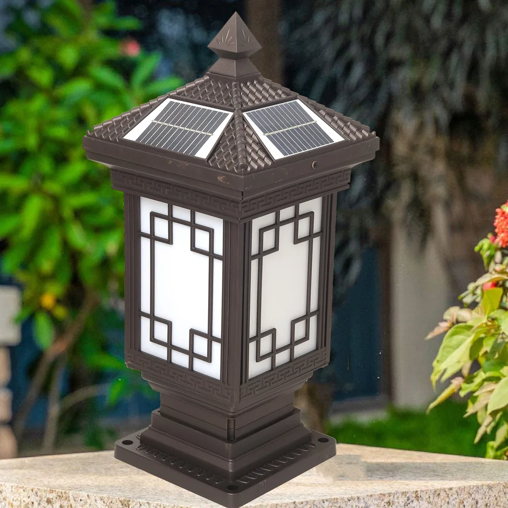 New chinese style stigma solar lights waterproof door post outdoor wall light villa gate garden pillar post door pier wall lamp