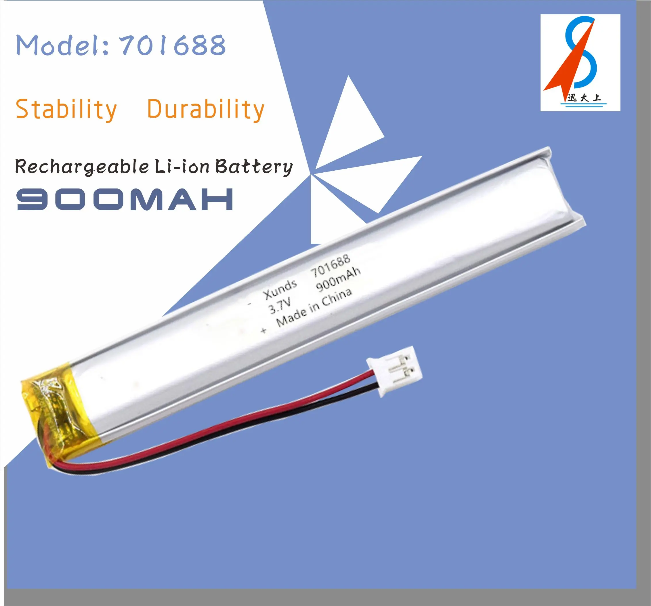 3.7v 900mah lithium battery 701688  li-po  battery from China factory
