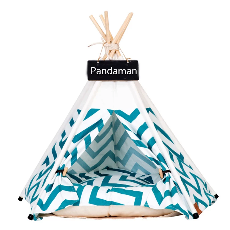 Wooden Dog Bed Cat Dog House Canvas Pet Teepee Tent Wood Tipi Dog Cat House