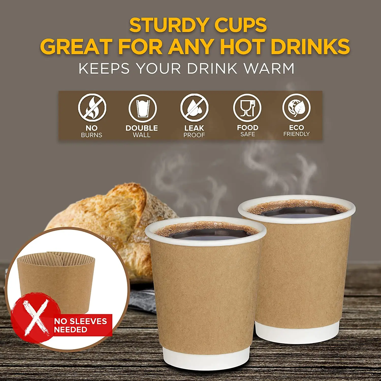 8oz 12oz 16oz Custom Logo Kraft paper Disposable Double Wall  Coffee recyclable cups Coffee Cups with Lids For Shop Party