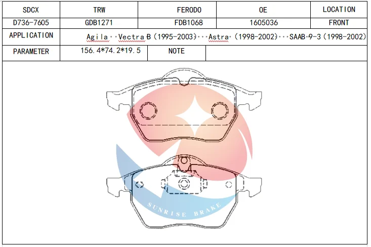SDCX Automotive spare parts D736 1605036 9198688 10124 T0610034 for Saab ceramic formula brake pad