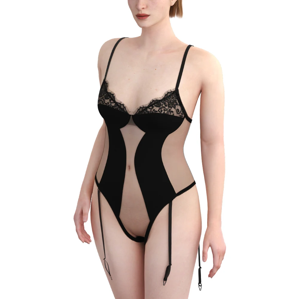Factory Women Underwear See Through Embroidery Fashion Sexy Lace Manufacturer Jumpsuits Sexy Pajama Bodysuit Hot Lingerie