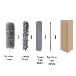 4pcs/set Home Clean Duster Adjustable 2.5m Handle Microfiber Room Cleaning Dust Brush Detachable Feather Dusters
