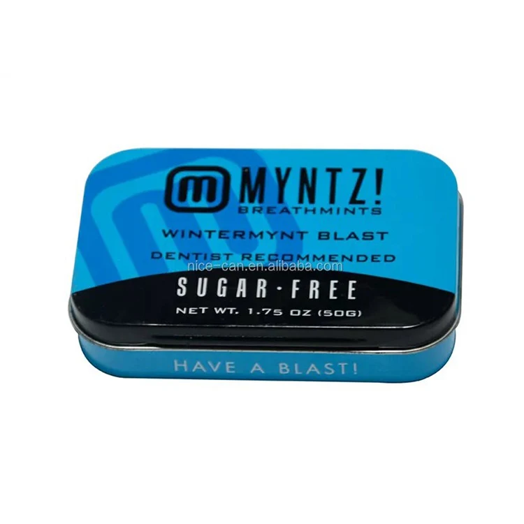 Factory Directly Chewing Gum Tin Metal Hinged Mini Small Mint Candy Tin Box Metal Packaging Rectangle Custom Breath Mint Tin