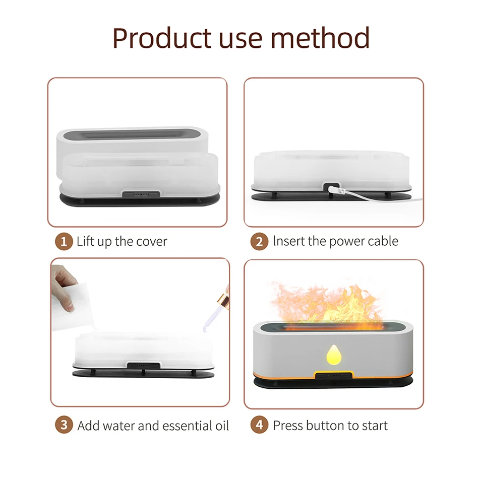 Upgraded 7 Color Essential Oil Diffusers Volcano Humidifier Quiet Flame Diffuser