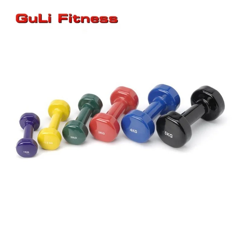 Customized Hex Vinyl Coated Dumbbells lb 5KG Cast Iron Urethane Dumbbells Set Gym Home Fitness Color Dumbbells