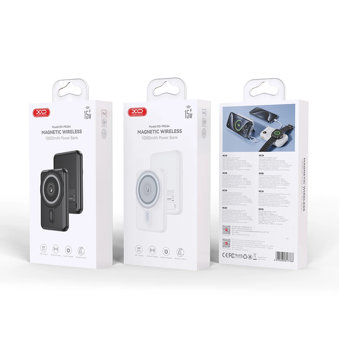 PR264 Magnetic 15W wireless charging + PD20W fast charging power bank with a holder 10000mAh
