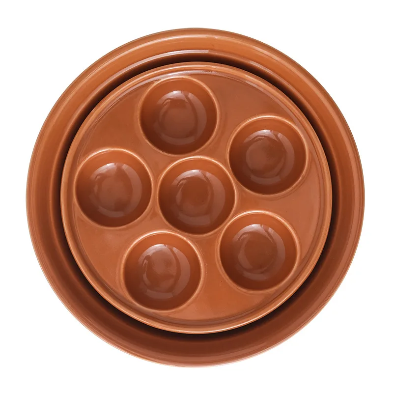 Wholesale Simple Ceramic Breakfast Egg Grid Plate Underglaze Steaming Plate High-Temperature Roast Snail Plate-New Sustainable