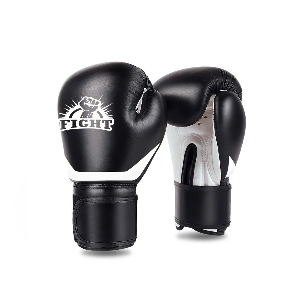 Оптовая продажа, Индивидуальные боксерские перчатки из искусственной кожи OEM, Смешанная Боевая кожа с поддержкой запястья, черный цвет, 8 унций, 10 унций, 12 унций, 14 унций, 16 унций